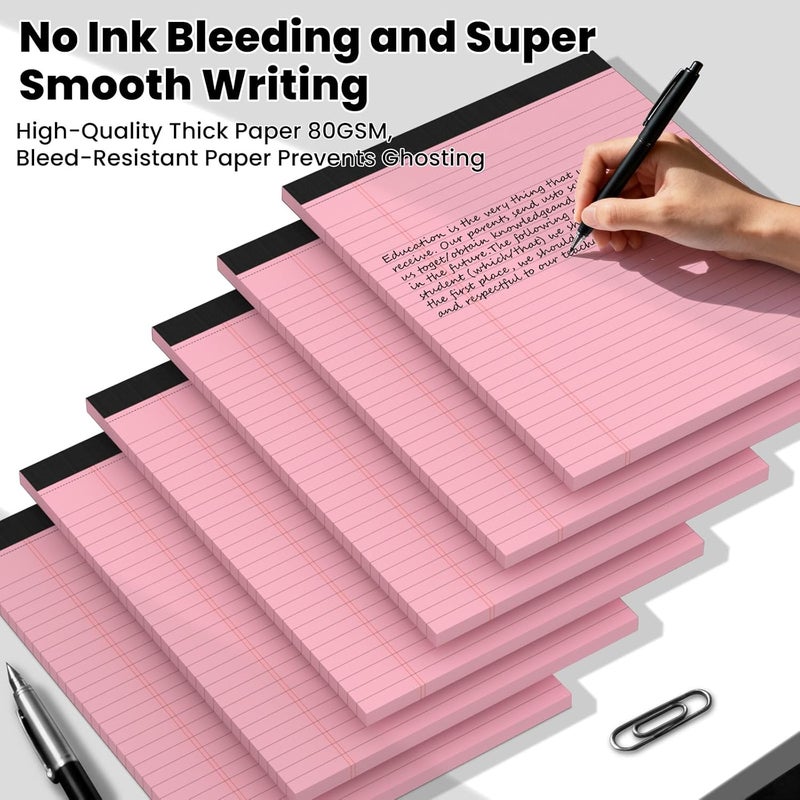Ciphyfee 6pcs Legal Pads 8.5 x 11,Notepads 8.5 x 11 Inch, 30 Sheets/Pack, Pink Note Pads Clear Print Writing Pads of Paper, Perforate Wide Ruled Lined with Sturdy Back for Office, Business & School Supplies - Image 5